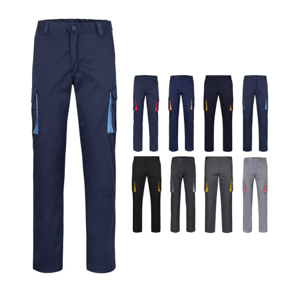 VL FIDES. Zweifarbige Stretch-Hose mit mehreren Taschen (240 g/m²), aus Baumwolle (46 %), EME (38 %)