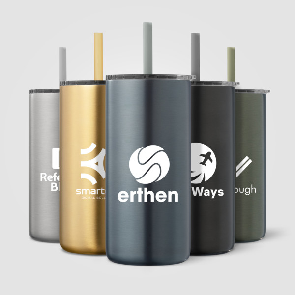 Borealis  Recycling-Edelstahlbecher mit Trinkhalm - 475 ml