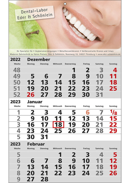 3 Monats-Wandkalender "Standard 1", 1 Blatt, inkl. Digitaldruck